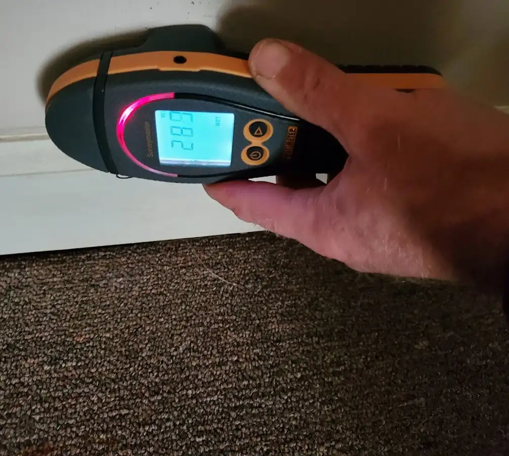 Moisture detection at baseboard during Burst Pipe Cleanup in Darby